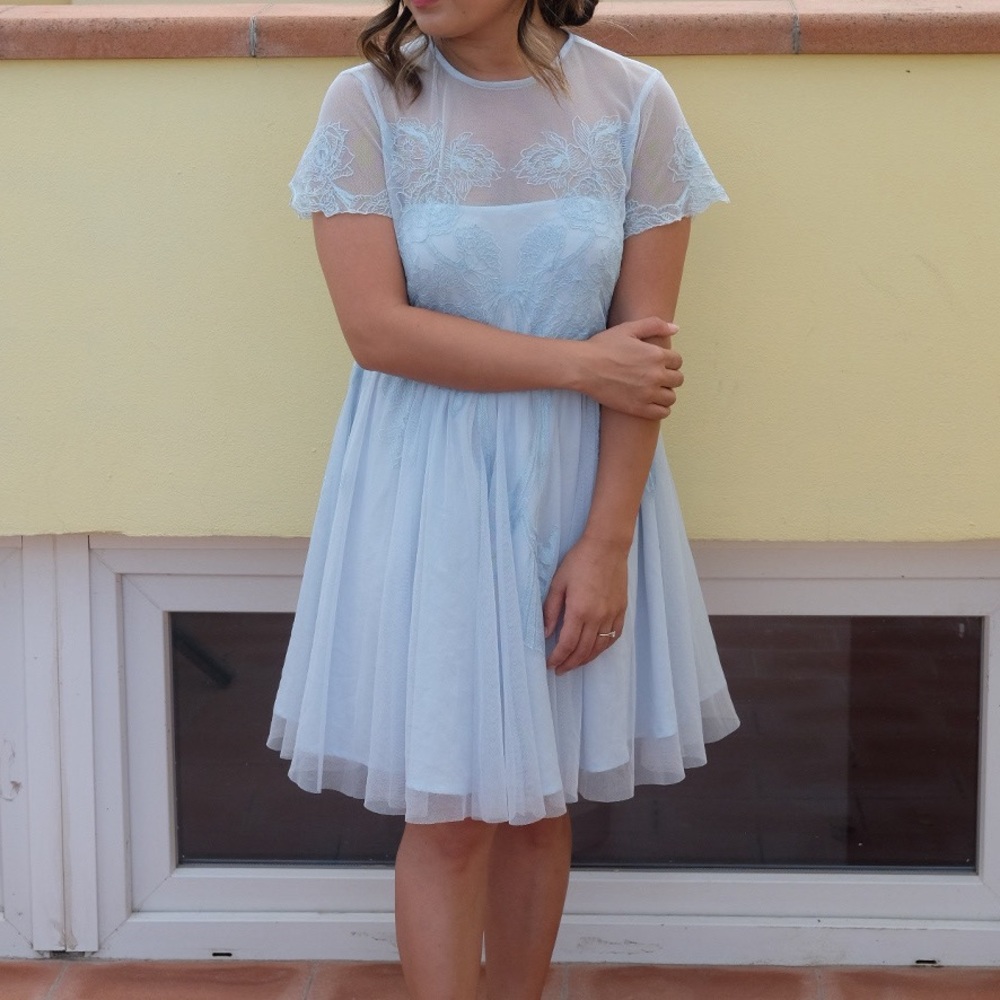 ASOS Mesh Appliqué light blue dress